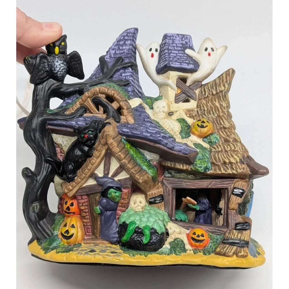 Vtg Spooky Hollow Witch House Porcelain Halloween Village Lighted Town Joann